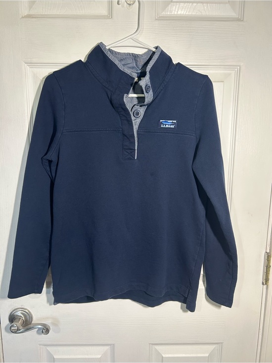 L.L. Bean Tops - L.L. Bean Navy 100% Cotton Quarter-Button Mock Neck Pullover Size Small - 501541